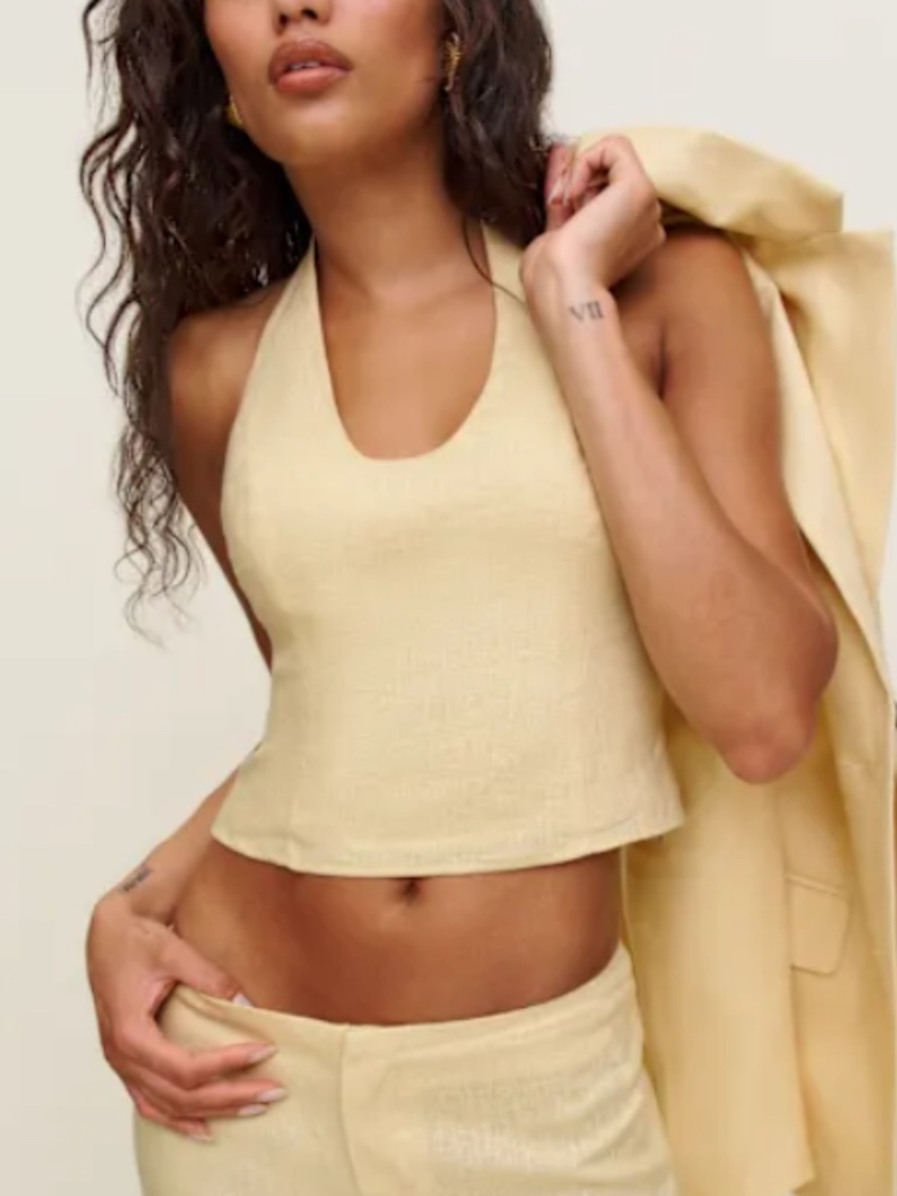 Reformation Sasha Linen Halter Top Butter Yellow Size S